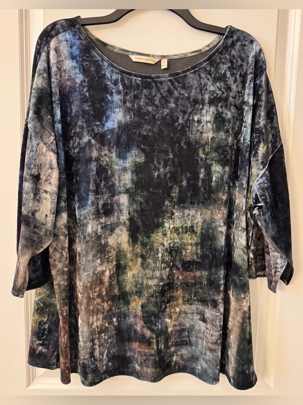#z192 - Soft Surroundings Alize Velvet Tie-Dyed Tunic Top 3/4 Sleeves Scoop Neck